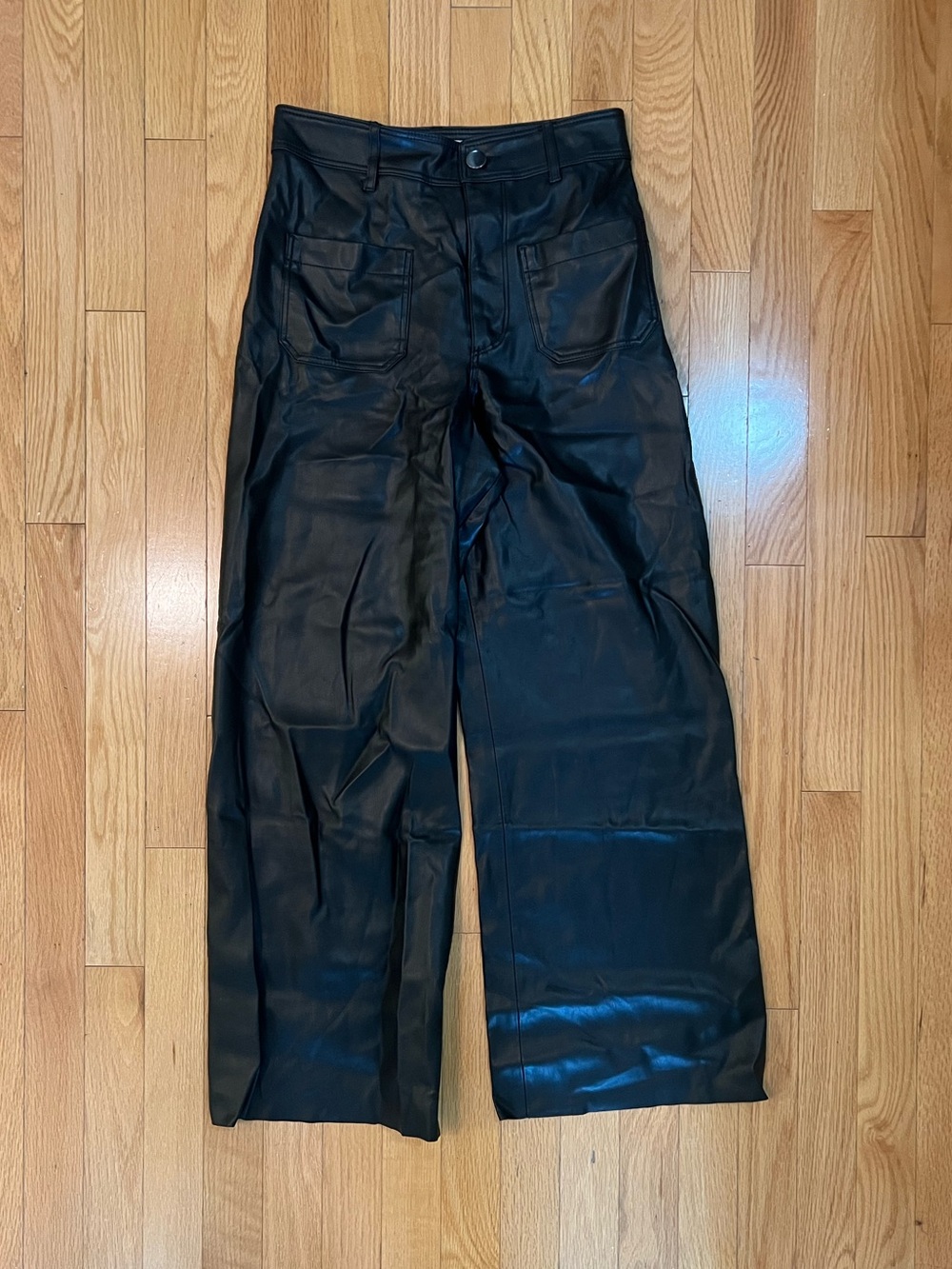Black Faux Leather Wide-Leg women’s Pants